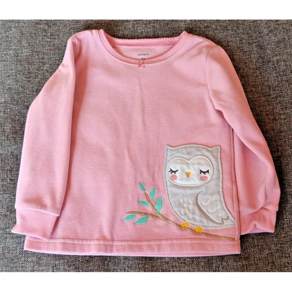 Pajamas 3T Girls Carters Pink Blue Fleece Owl  sleepwear Set Long Sleeve